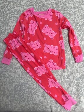 Pink Valentine’s Day Gummy Bear Print Pajama Set- Soft Two-Piece Sleepwear